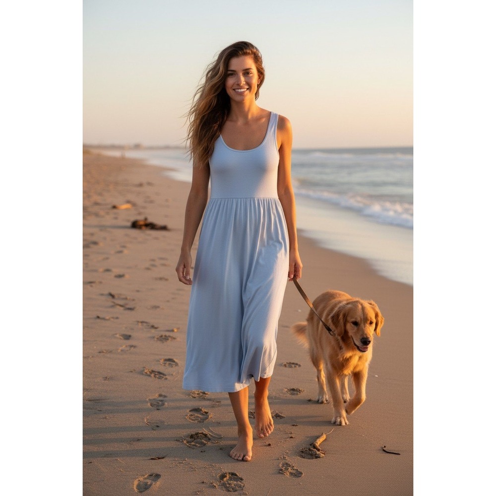 Wilfred Free Aritzia Light Blue Scoop Neck Empire Waist Midi Dress Small